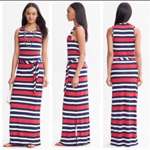 red white and blue striped maxi dress